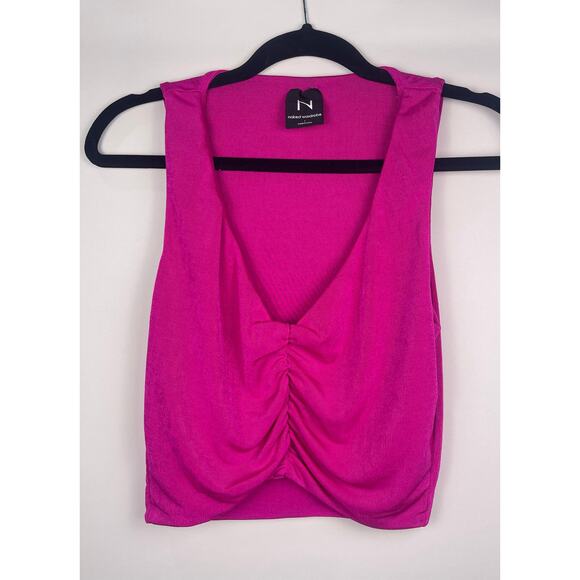 Naked Wardrobe Ruched Front Crop Top in Fuchsia Size 1 Small - Picture 1 of 7